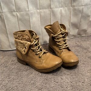 Rock & Candy Tan Lace-Up Fold-Over Combat Boots